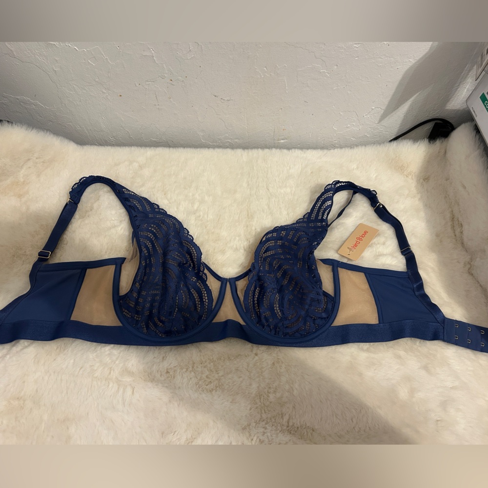ThirdLove Deco Lace Unlined Bra in Blue and Tan size 32G